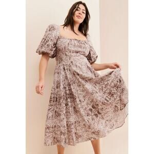 Selkie The Day Dress Brown Cottagecore Prairie Milkmaid Puff Midi Princess Small